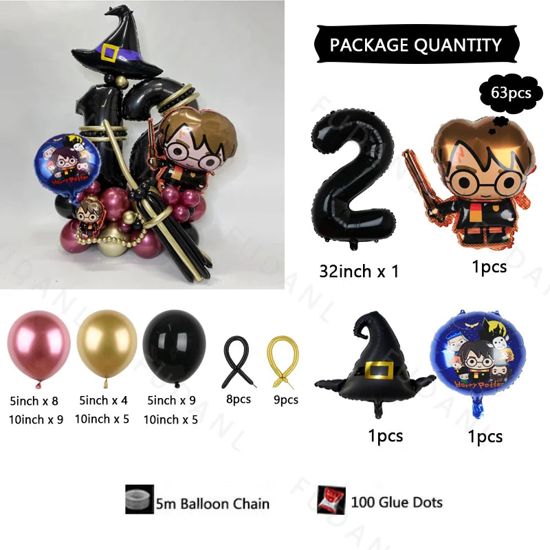 63Pcs Harry Potter Magic Broom Balloon Column Set - Image 9
