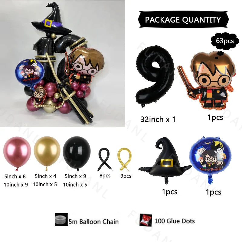 63Pcs Harry Potter Magic Broom Balloon Column Set - Image 11